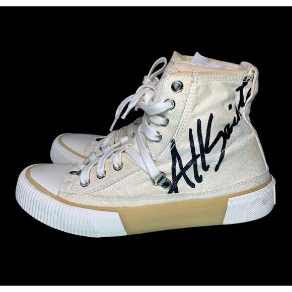 All Saints Women Sneakers Elena Signature High Top Trainers Off White Size 7 - Picture 4 of 8